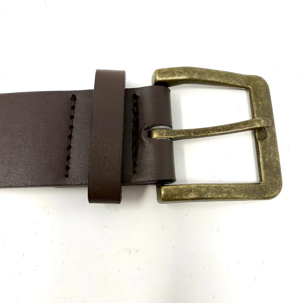 Zara Brown Faux Leather Belt Antique Brass Buckle 35mm 1020mm  Size 28 32